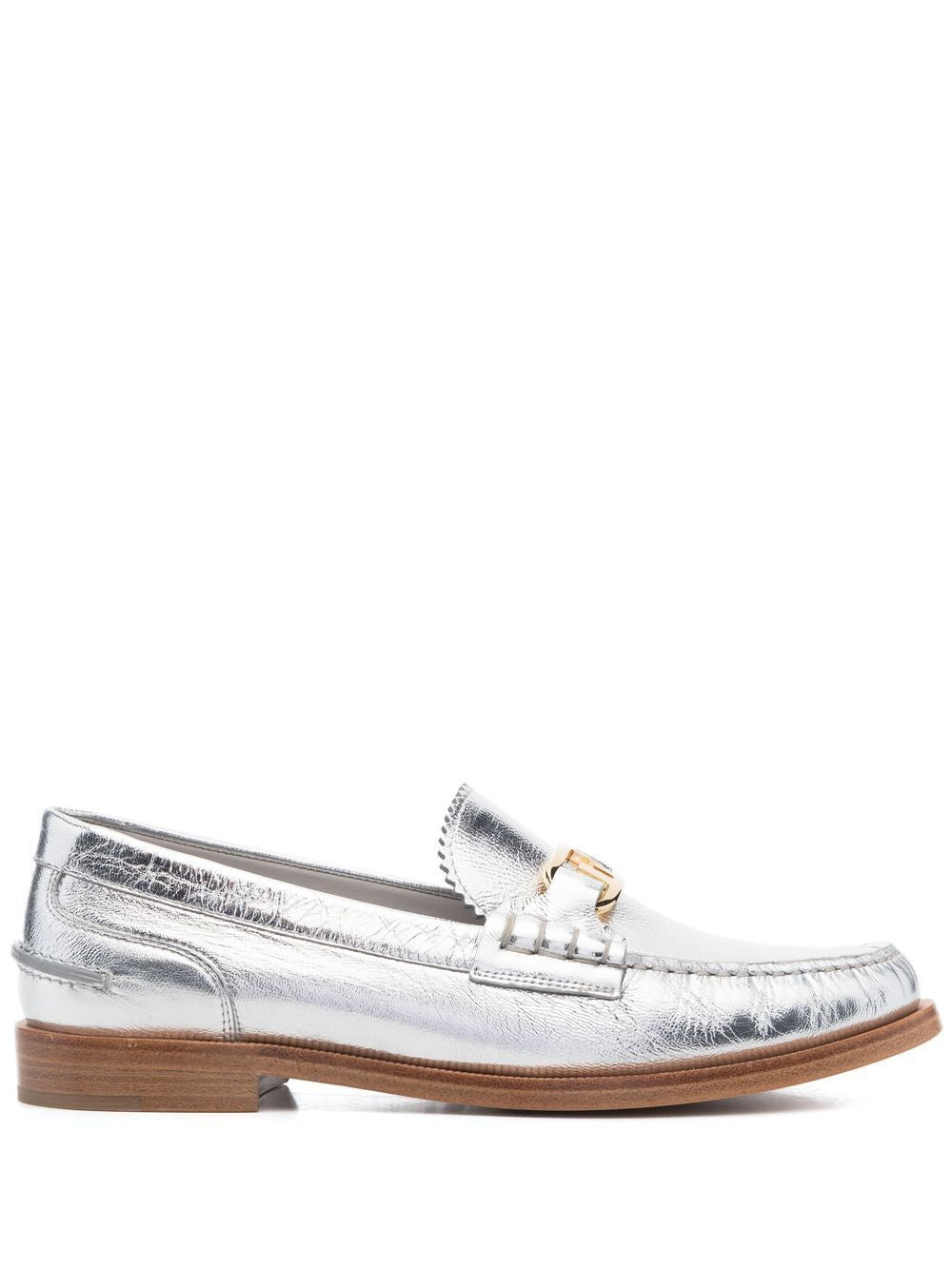 FENDI Silver Metallic Slip On Loafers for Women - SS22 Collection