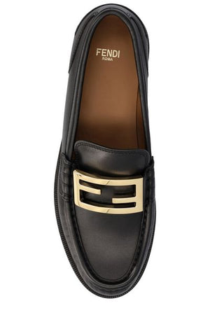 FENDI Black Leather Loafers for Women - FW23 Collection