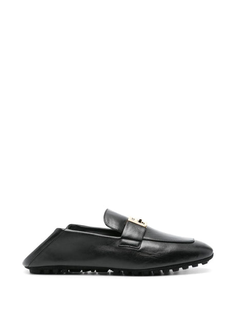 FENDI Black Leather Loafers with FF-Motif Plaque for Women