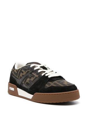 FENDI brown canvas sneakers for women with suede, monogram pattern, and branded details