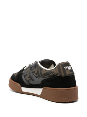 FENDI brown canvas sneakers for women with suede, monogram pattern, and branded details