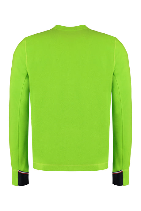 MONCLER GRENOBLE Men's Green Fleece Sweatshirt with Contrasting Color Logo and Thumbhole Cuff