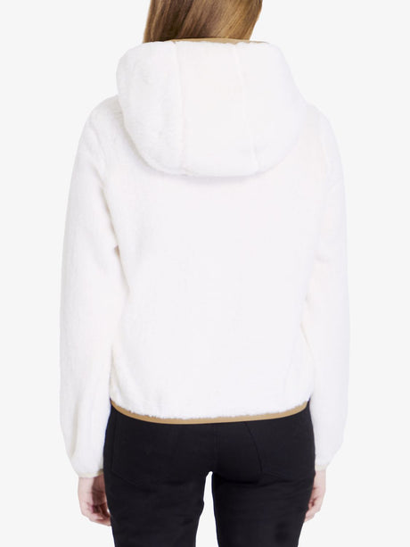 MONCLER GRENOBLE Chic Cream-Colored Teddy Hoodie with Beige Accents