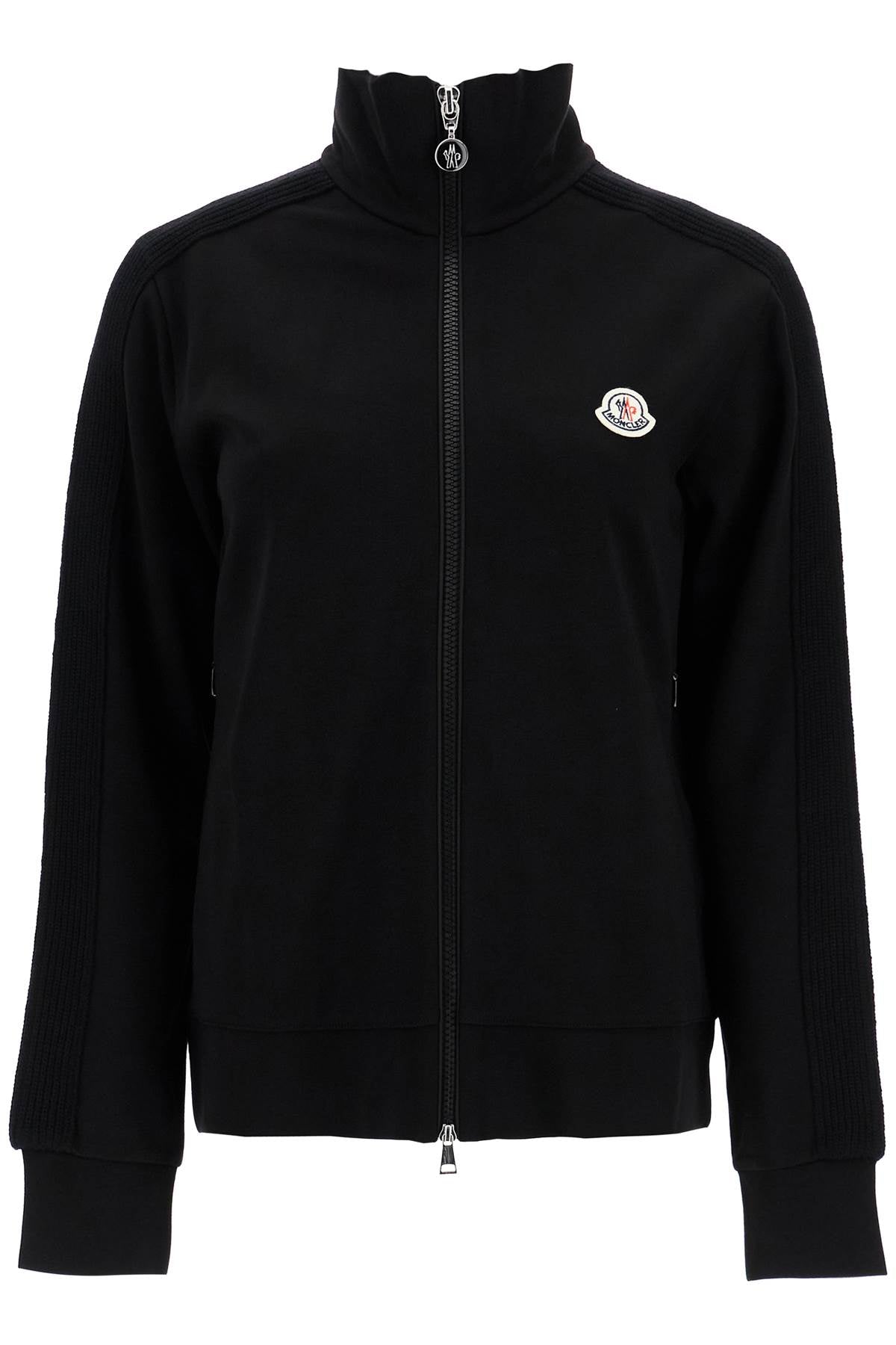 MONCLER High-Neck Zip-Up Sweatshirt with Knit Bands - Size XS