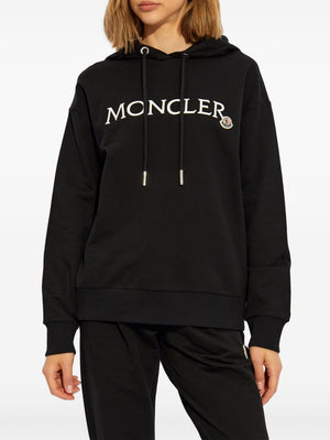 MONCLER Chic Black Cotton Hoodie with Embroidered Logo