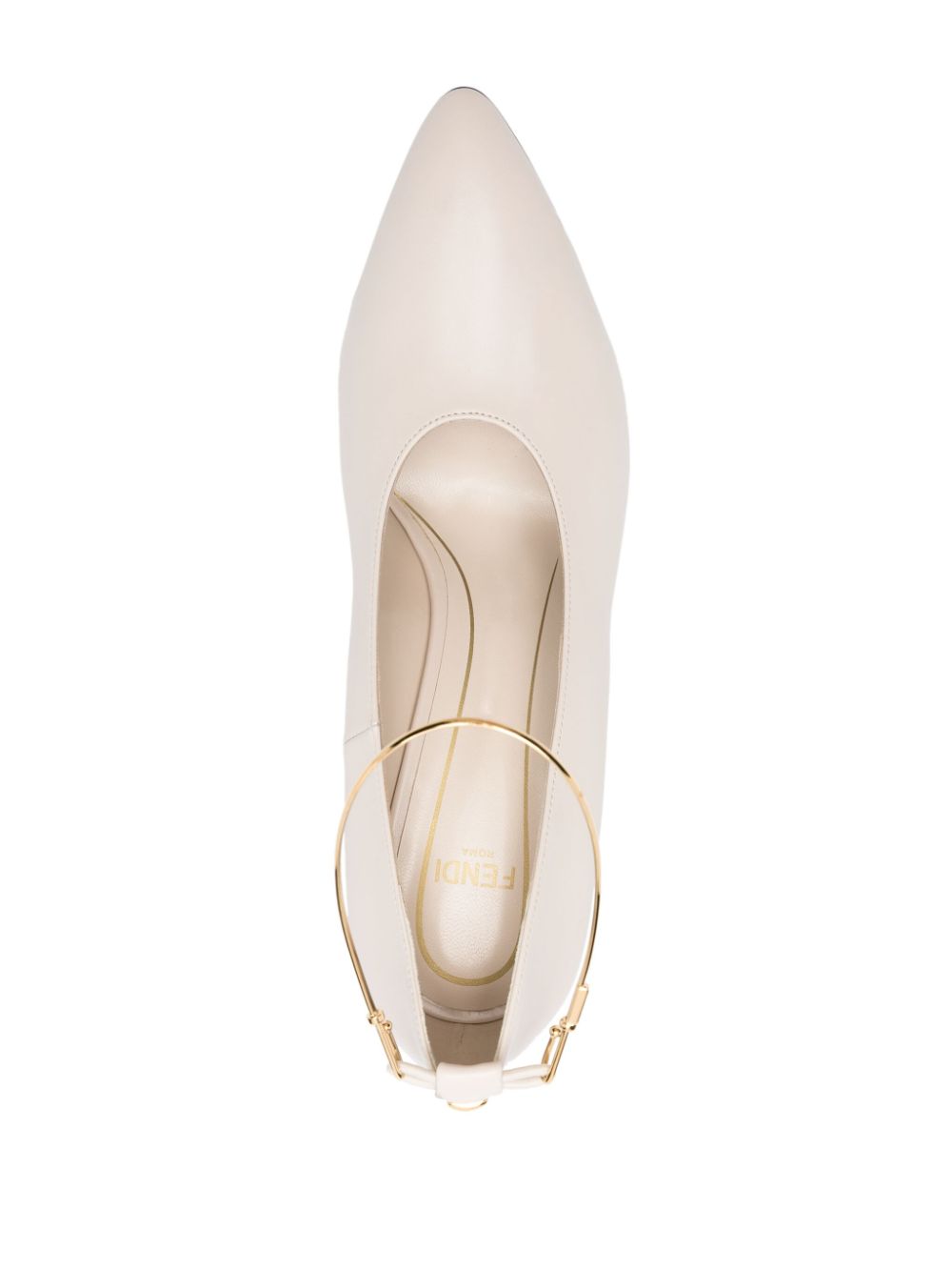 FENDI Almond Beige Pointed Pumps with Metallic Embellishments