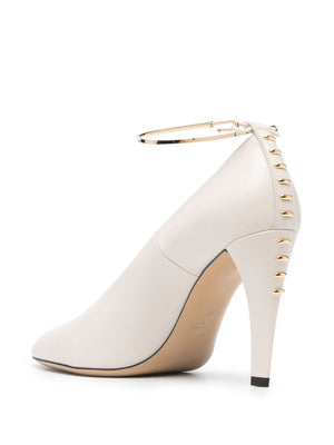 FENDI Almond Beige Pointed Pumps with Metallic Embellishments