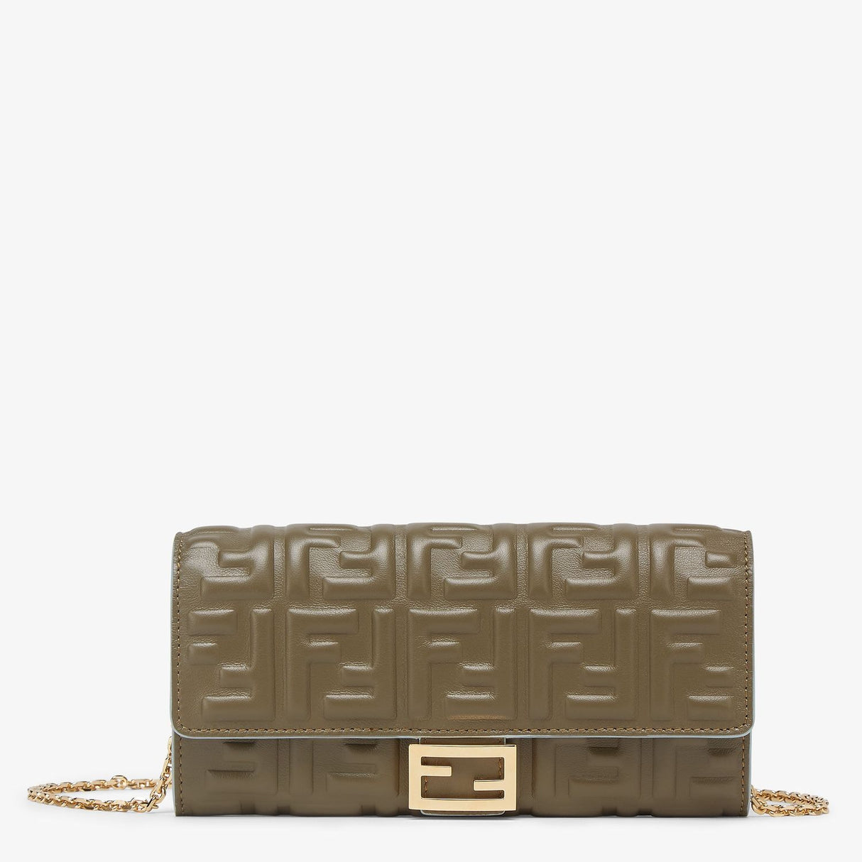 FENDI Avocado Lamb Leather Mini Wallet with Chain