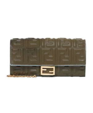 FENDI Avocado Lamb Leather Mini Wallet with Chain