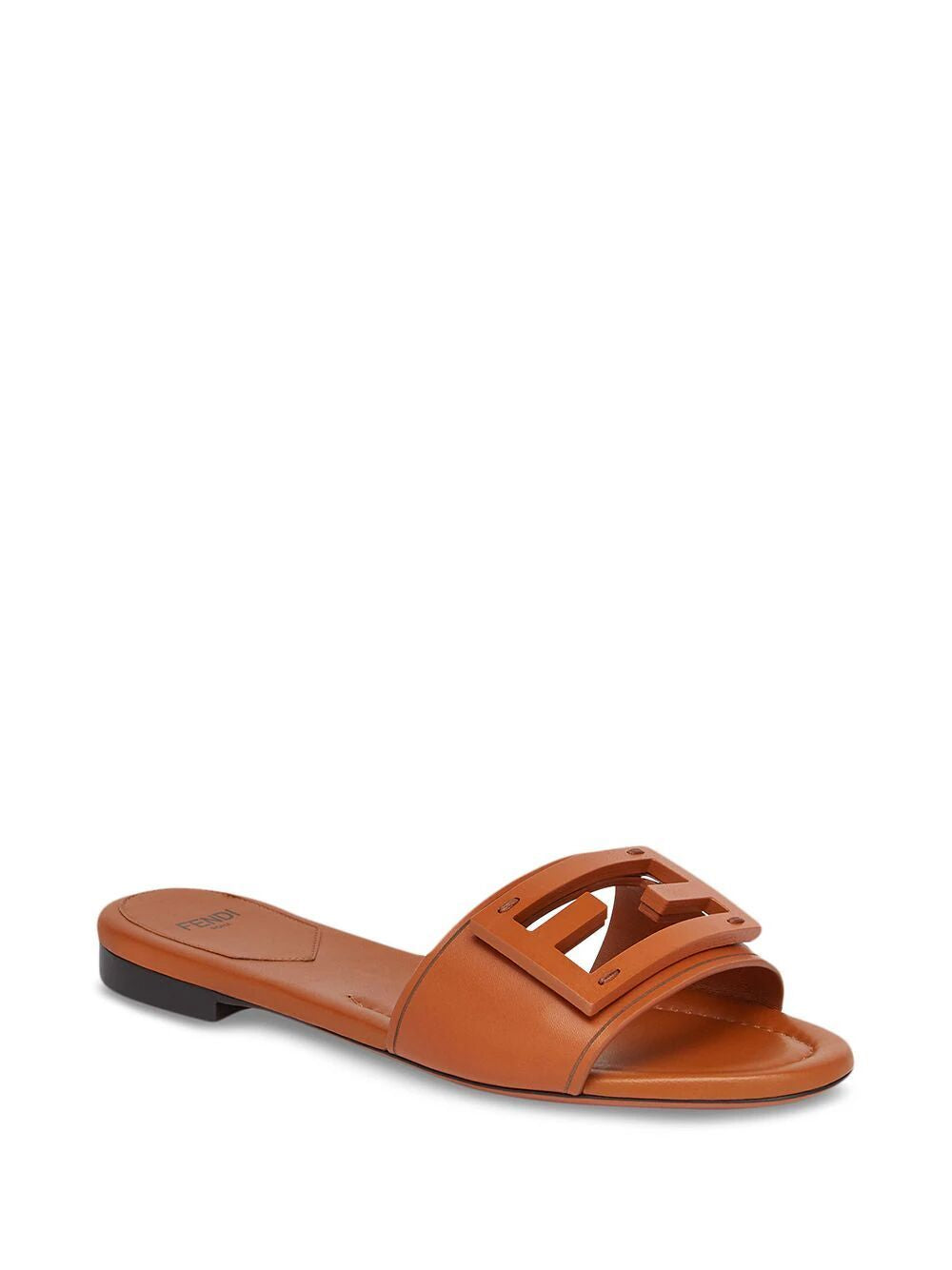 FENDI Logo Patch Calf Leather Slide Sandals