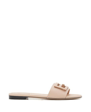 FENDI Logo Patch Calf Leather Slide Sandals