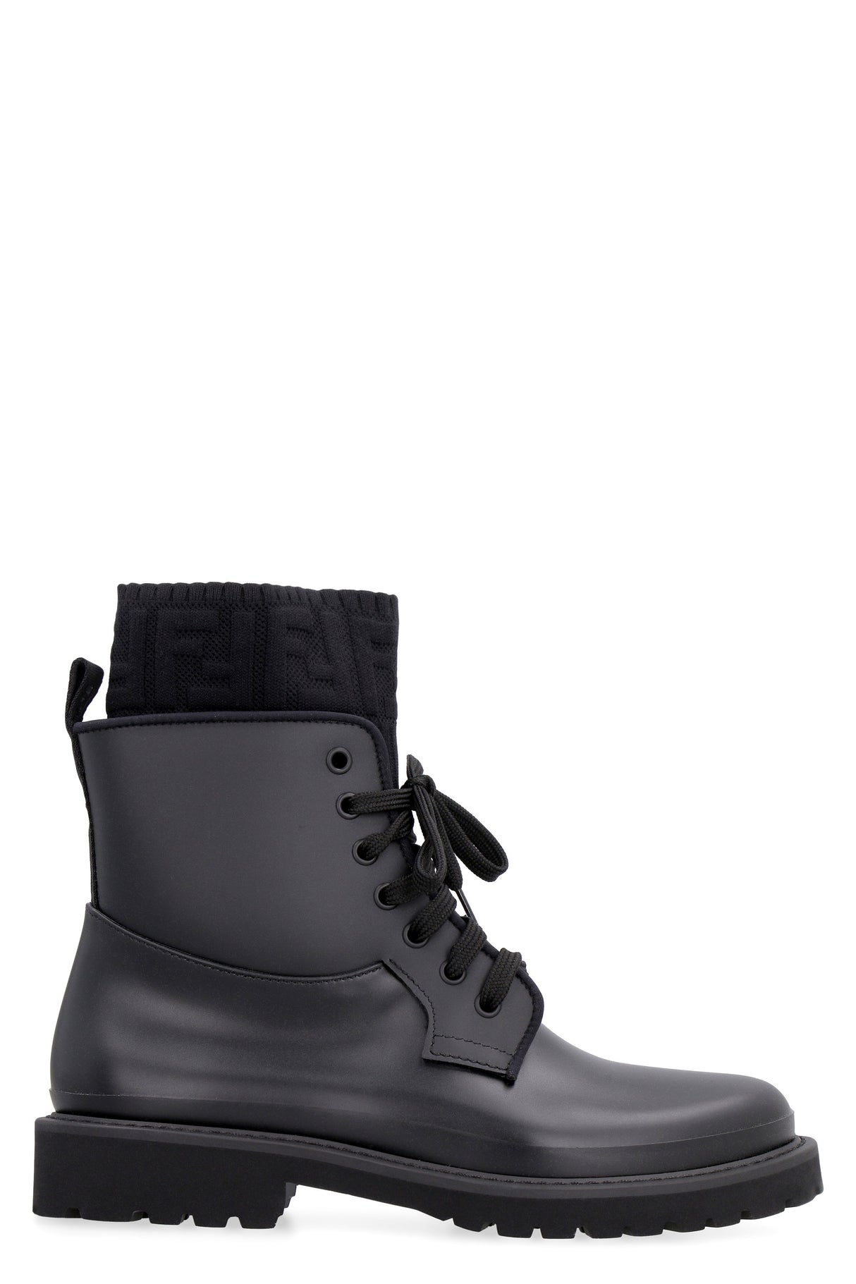 Black Combat Boots with Sock-Style Inner Detail and Faux Leather Material