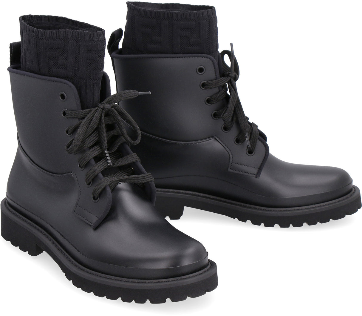 黑色襯裡設計戰鬥靴 - 仿皮革材質