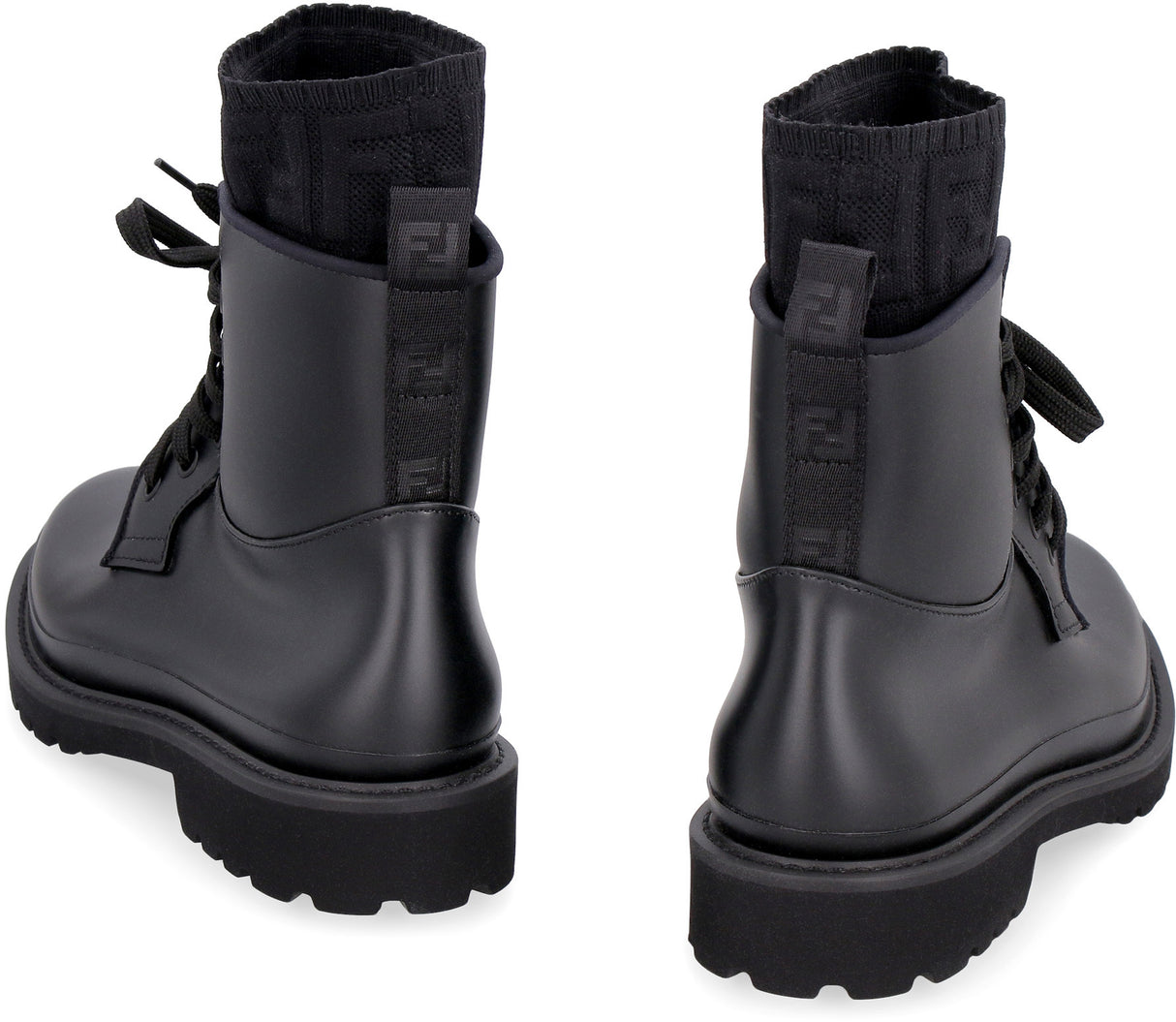 Black Combat Boots with Sock-Style Inner Detail and Faux Leather Material