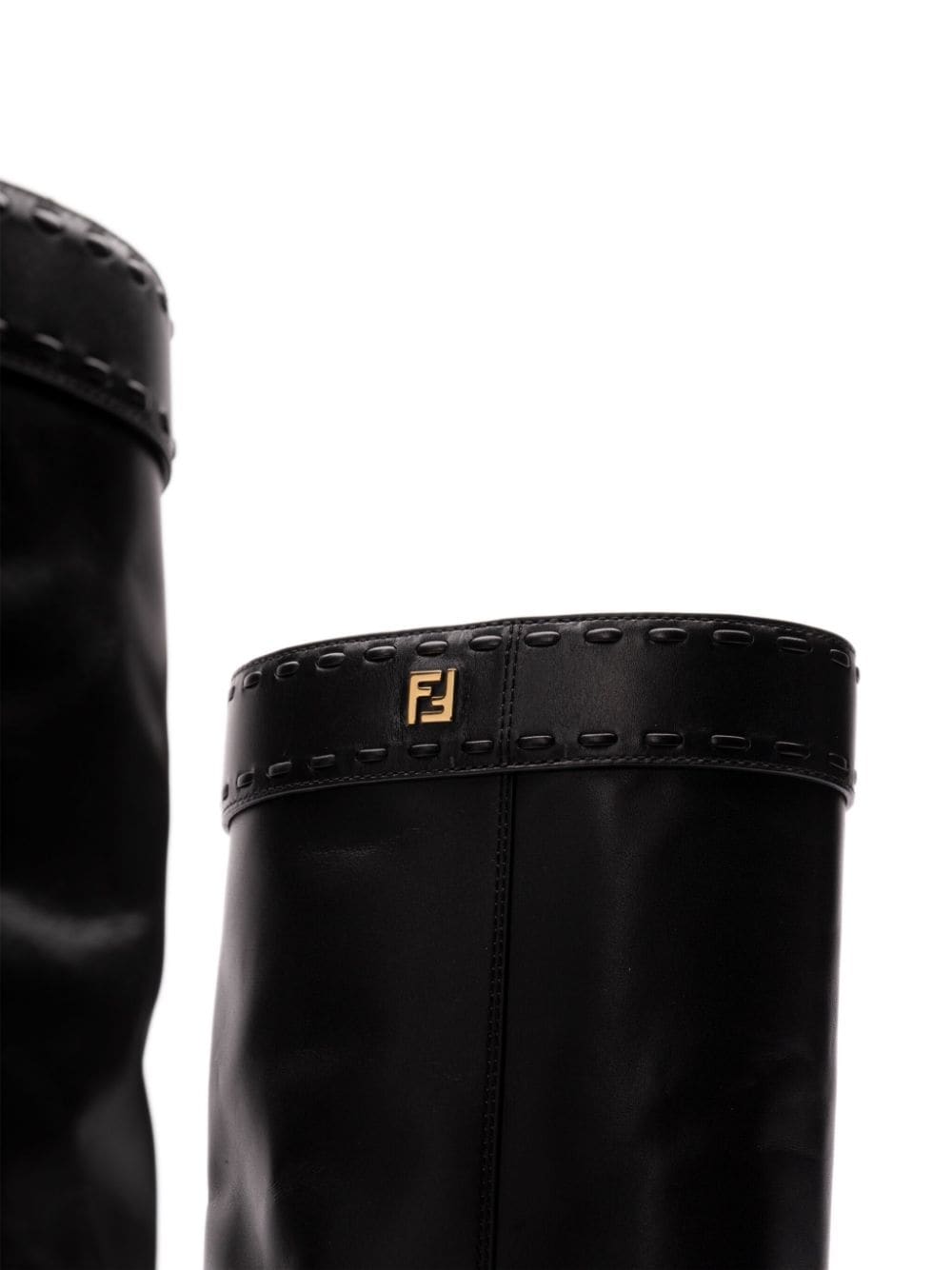 FENDI Knee-Length Leather Boots with Low Block Heel