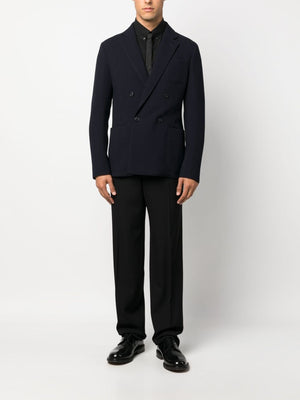 Navy Blue Wool Double-Breasted Blazer for Men