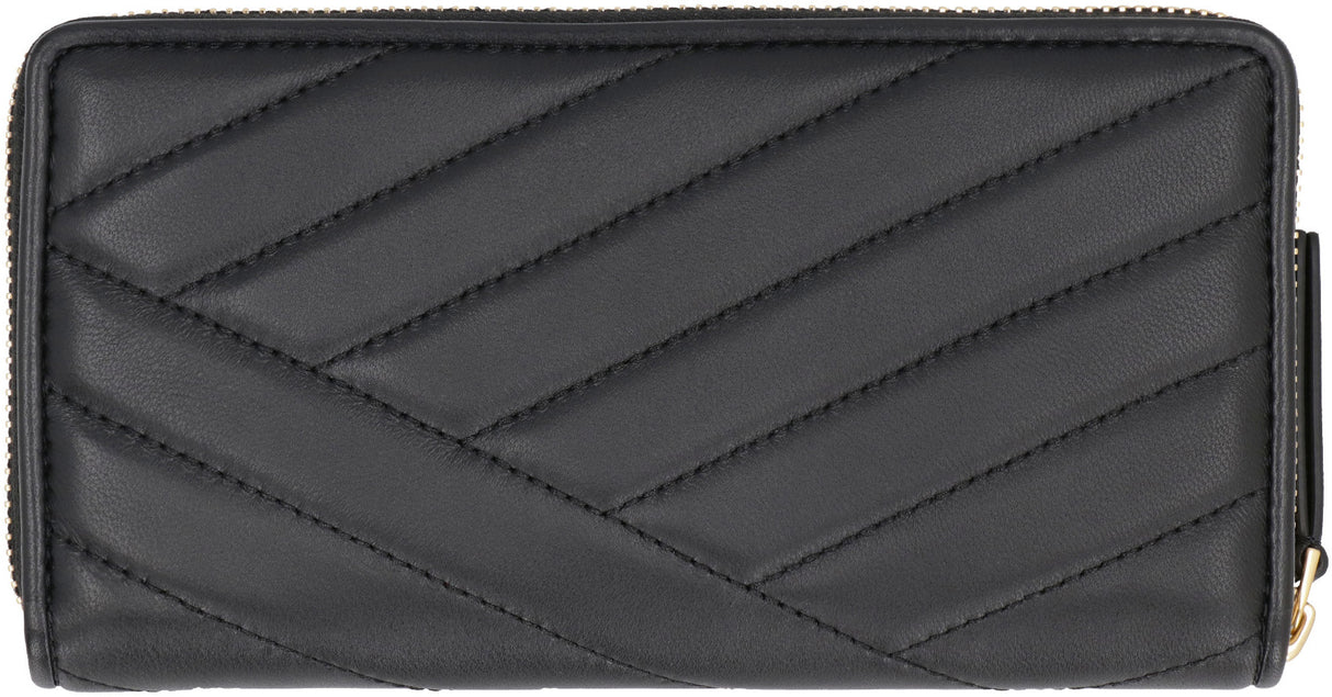 黑色羊皮方形钱包-菱格设计，小巧尺寸