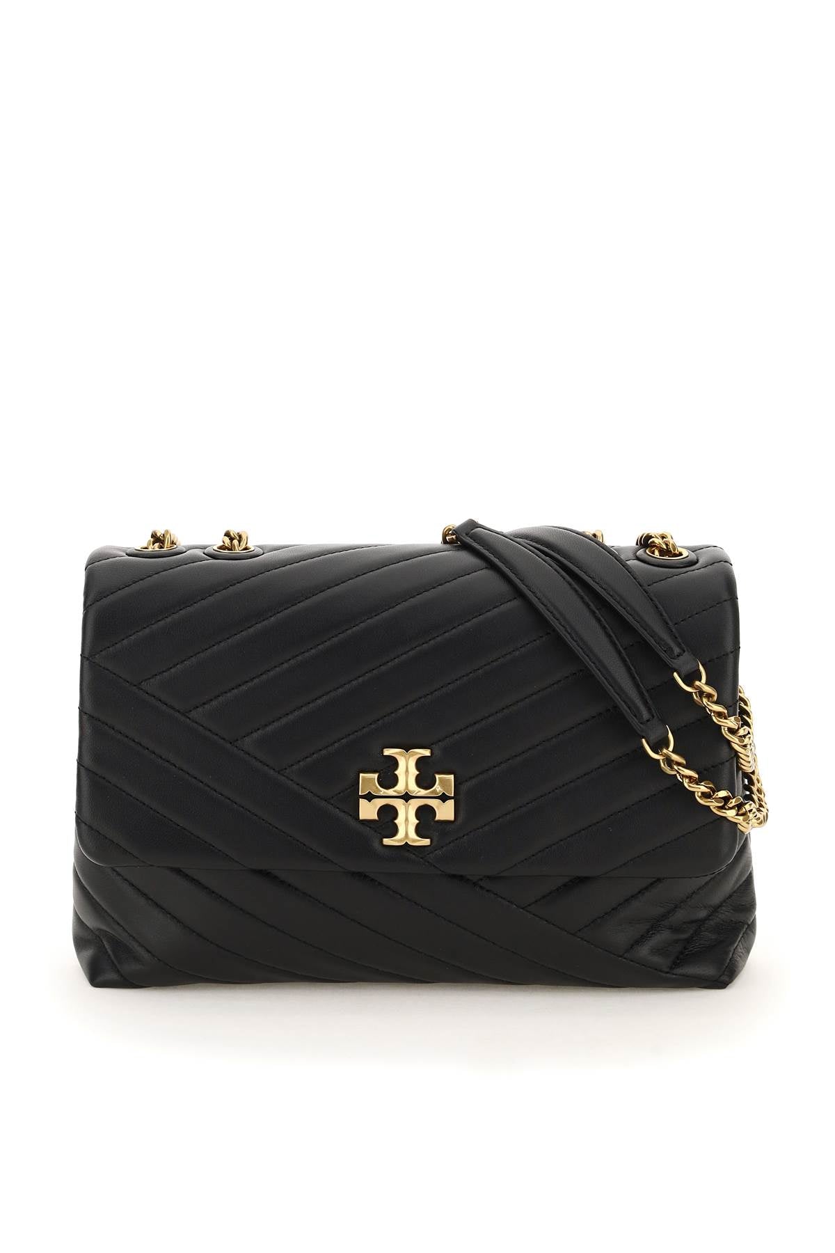 Black Chevron Matelassé Handbag with Gold Monogram