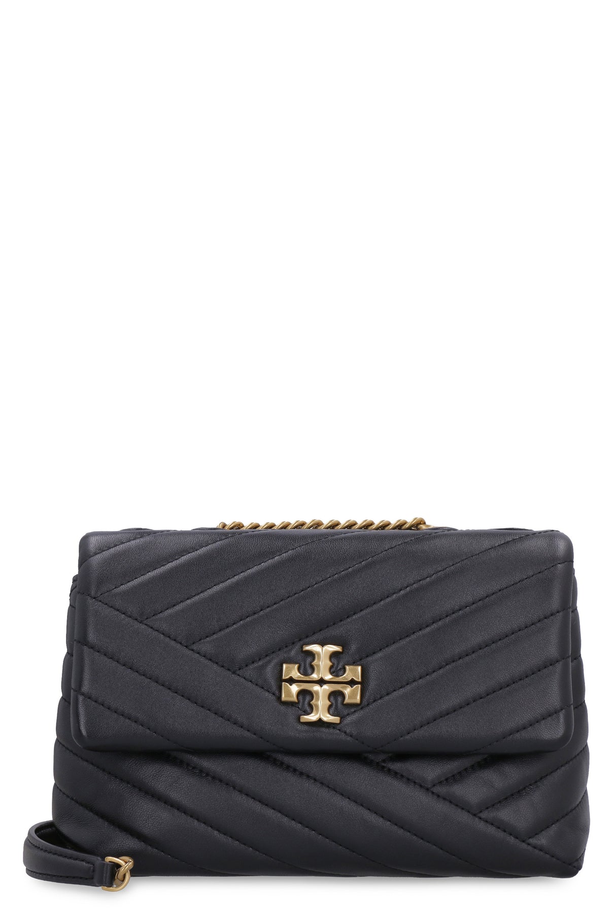 TORY BURCH Elegant Chevron Quilted Small Leather Hobo Handbag in Black