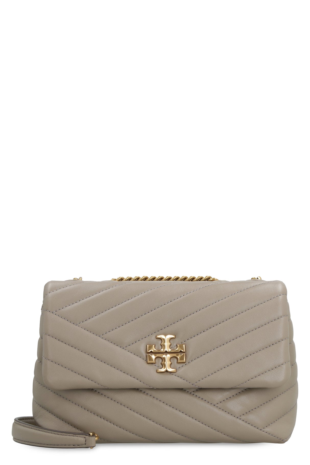 TORY BURCH Chevron Quilted Small Gray Leather Shoulder Bag for Women