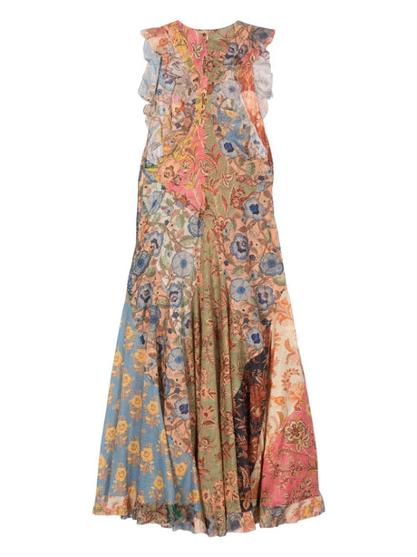 Floral Cotton Junie Dress - Orange Multicolor Mix Print Ruffle Midi Dress