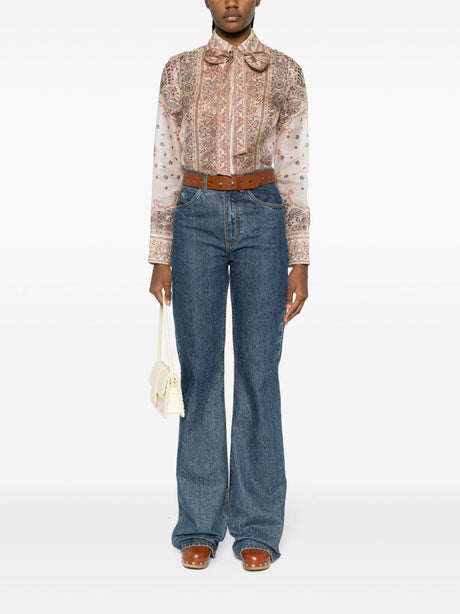 ZIMMERMANN Multicolored Silk and Linen Shirt with Removable Bow