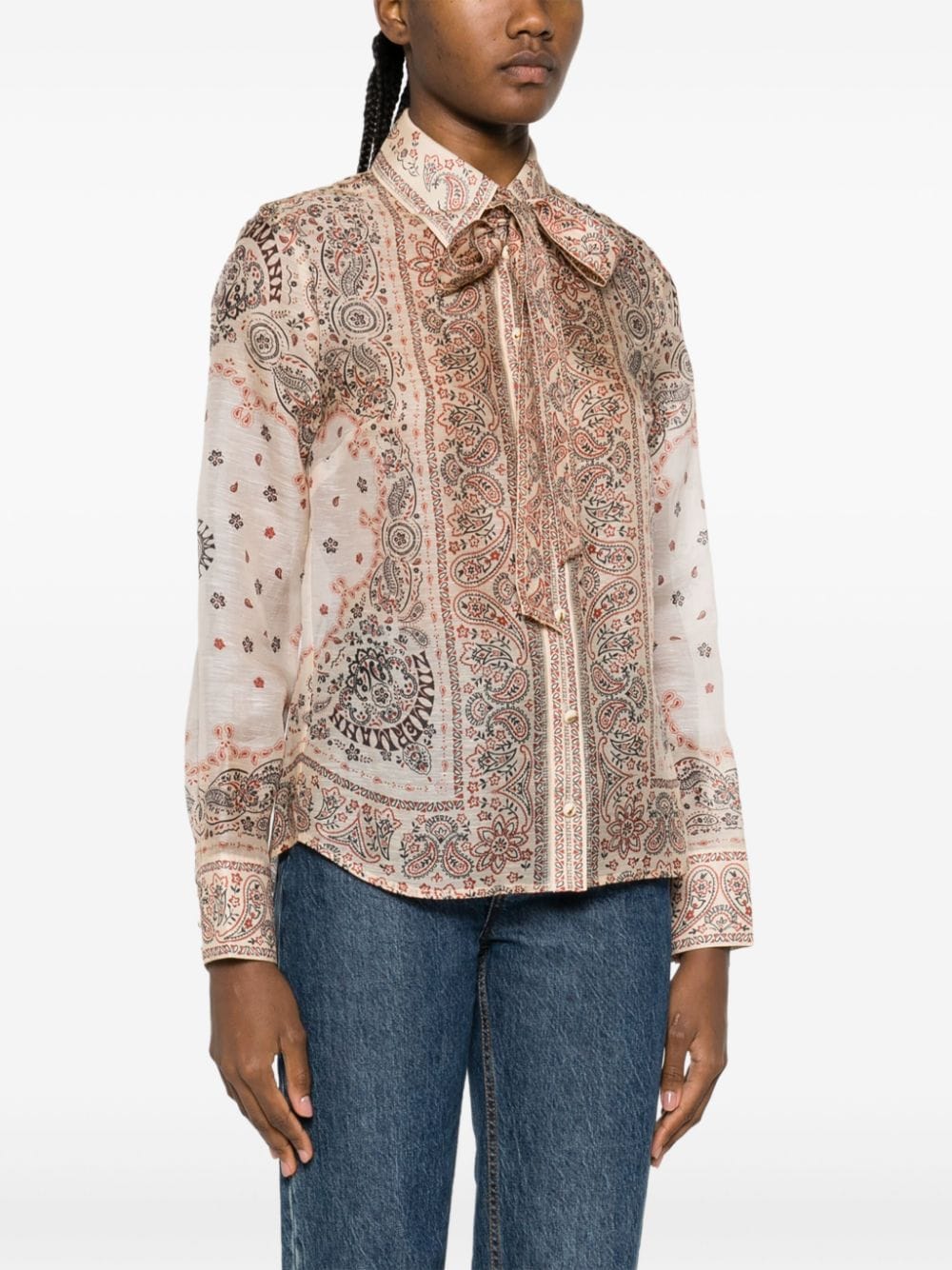 ZIMMERMANN Multicolored Silk and Linen Shirt with Removable Bow