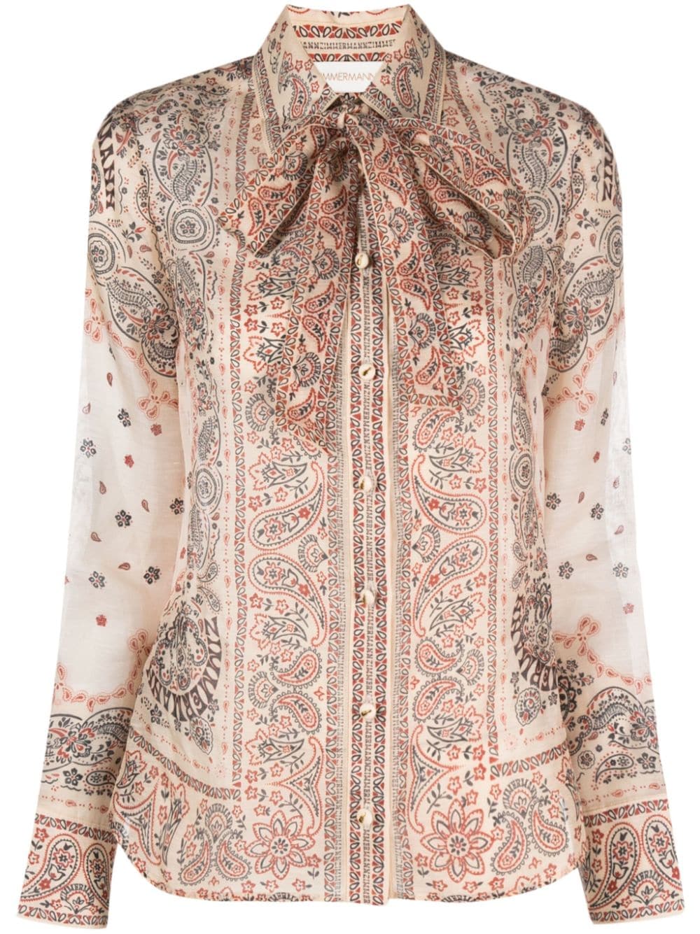 ZIMMERMANN Multicolored Silk and Linen Shirt with Removable Bow