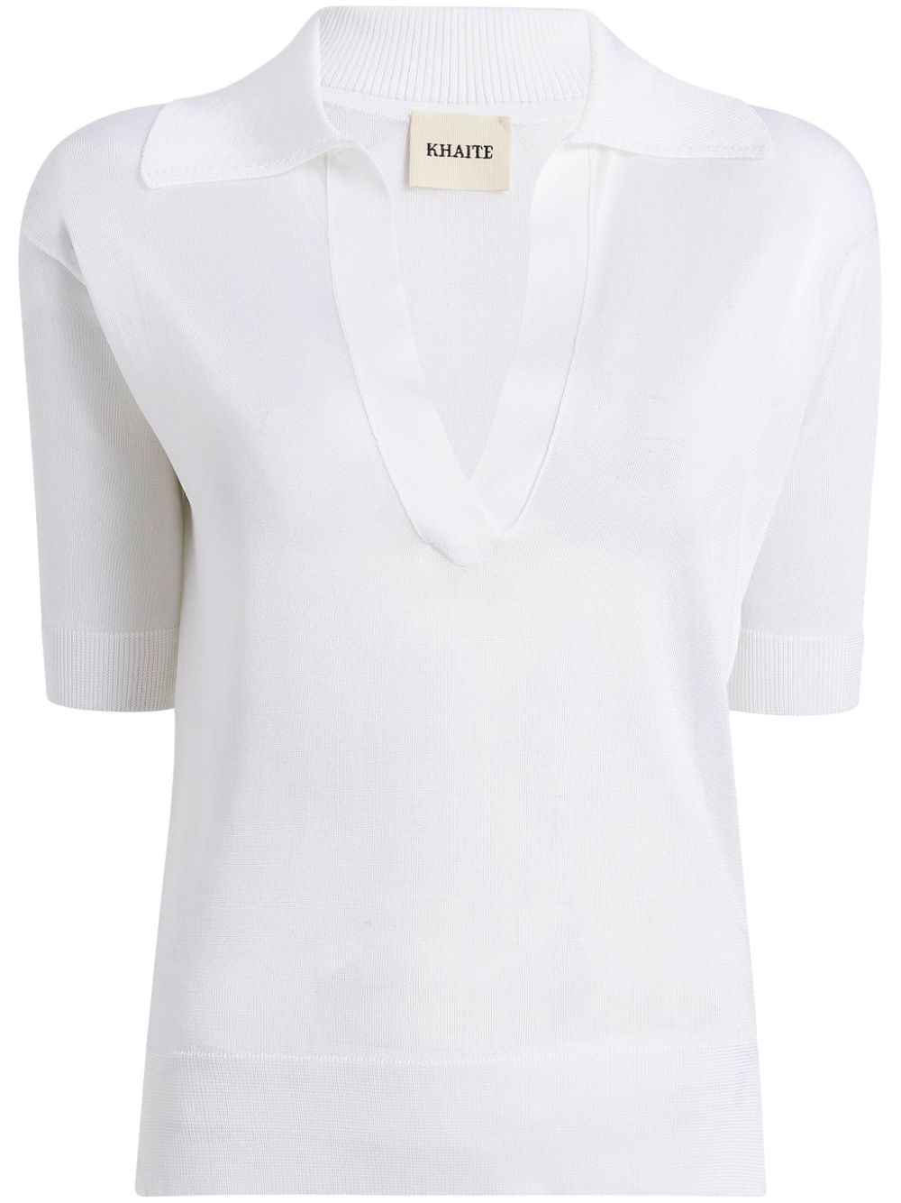 قميص من الفسكوز بياقة مطوية ورقبة على شكل V وأكمام قصيرة وحافة مستقيمة