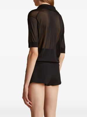 KHAITE Black V-Neck Short Sleeve Top for Women - SS24 Collection