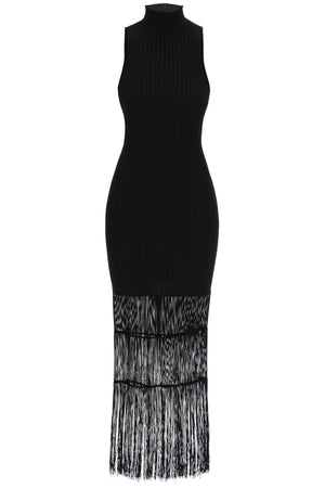 فستان محبوك بتصميم مزين بأجزاء خيطية للنساء باللون الأسود