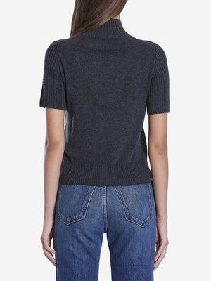 KHAITE Mock-Neck Short-Sleeved Cashmere Sweater