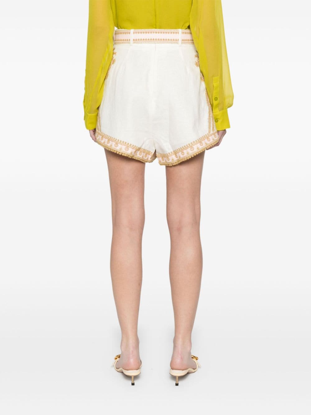 ZIMMERMANN Embroidered Cream Linen Shorts with Detachable Belt