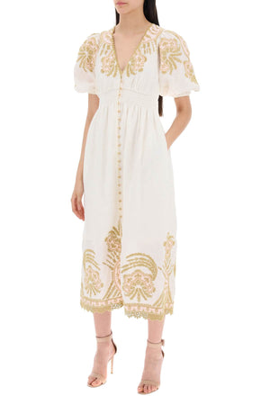 ZIMMERMANN Waverly White Linen Embroidered Midi Dress