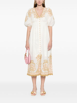 ZIMMERMANN Embroidered Cream Linen Midi Dress