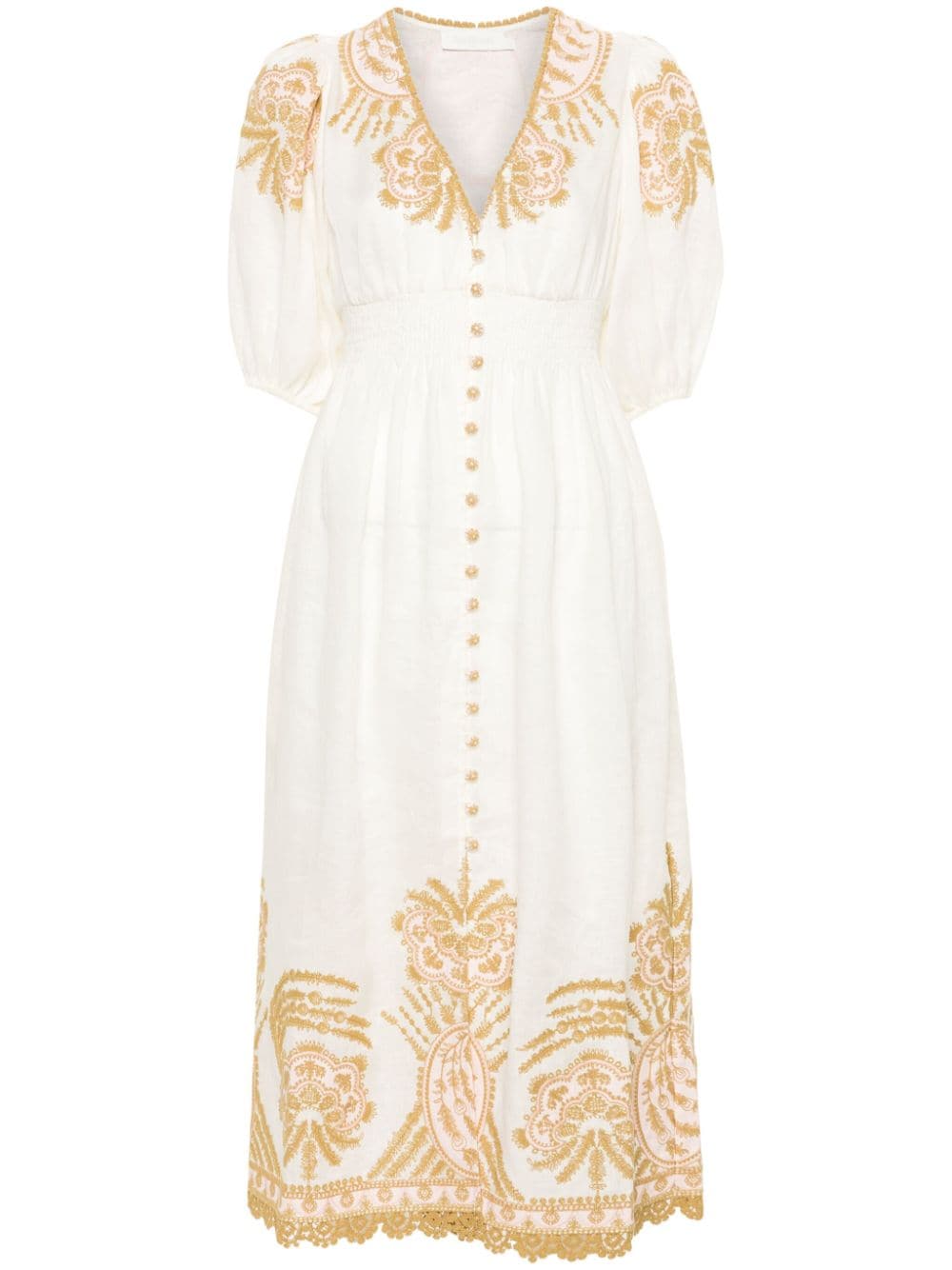 ZIMMERMANN Embroidered Cream Linen Midi Dress