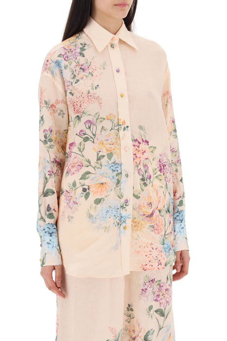 ZIMMERMANN Floral Print Oversized Shirt in Pure Ramie