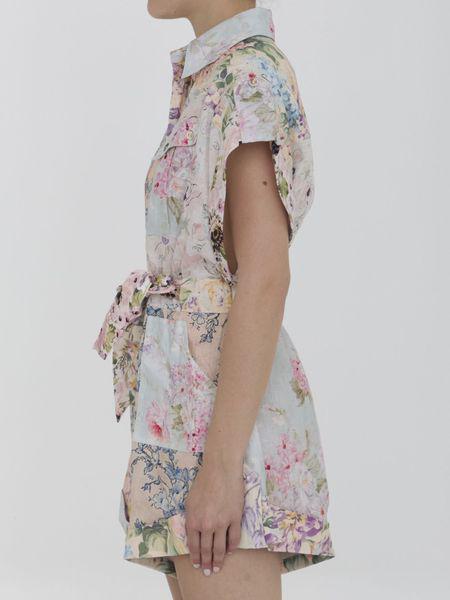 ZIMMERMANN Floral Linen Playsuit with Belted Waist