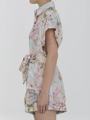 ZIMMERMANN Floral Linen Playsuit with Belted Waist