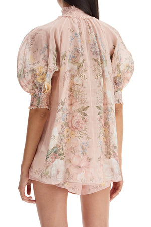 ZIMMERMANN Eco-Conscious Floral Ramie Blouse with Frilled Neck