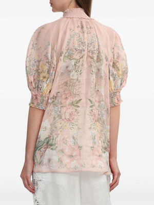 ZIMMERMANN Eco-Conscious Floral Ramie Blouse with Frilled Neck