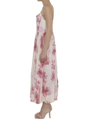 粉紅棕櫚印花馬甲中長裙