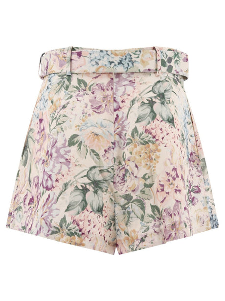 ZIMMERMANN High-Rise Watercolor Floral Linen Shorts