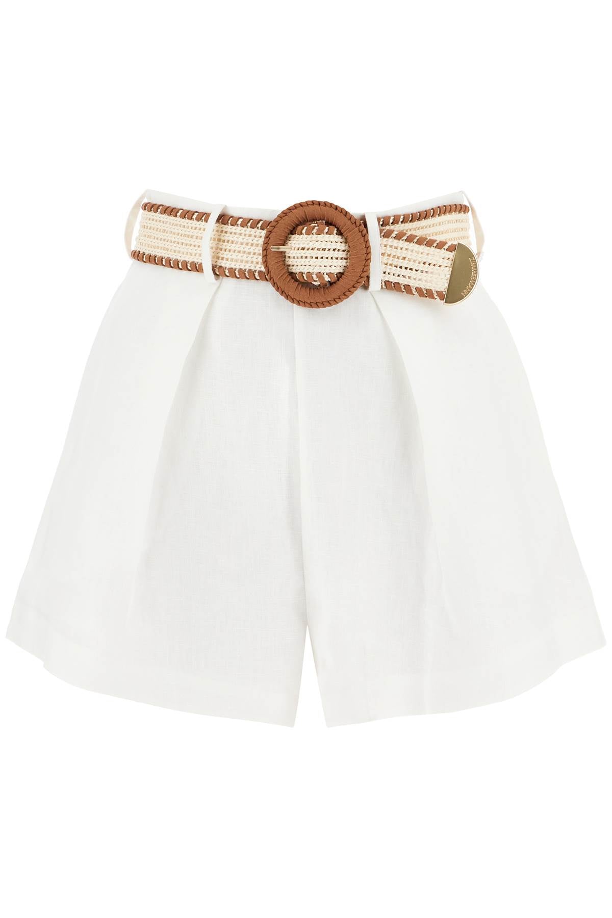 ZIMMERMANN Ivory White Linen Belted Mini Shorts