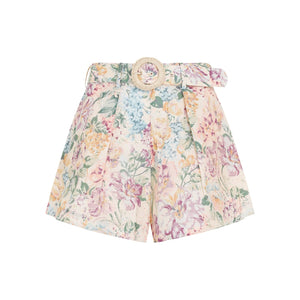 ZIMMERMANN Holiday Floral Linen Pleated Shorts