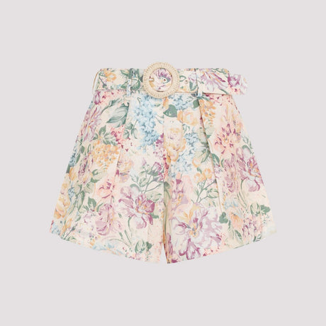 ZIMMERMANN Holiday Floral Linen Pleated Shorts