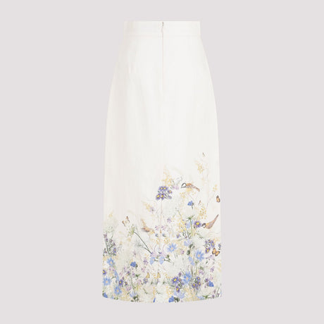 Multicolored Linen Pencil Midi Skirt for Women - SS24