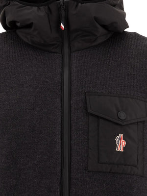 MONCLER Men's Functional Grey Wool Cardigan with Hood and Zipped Closure