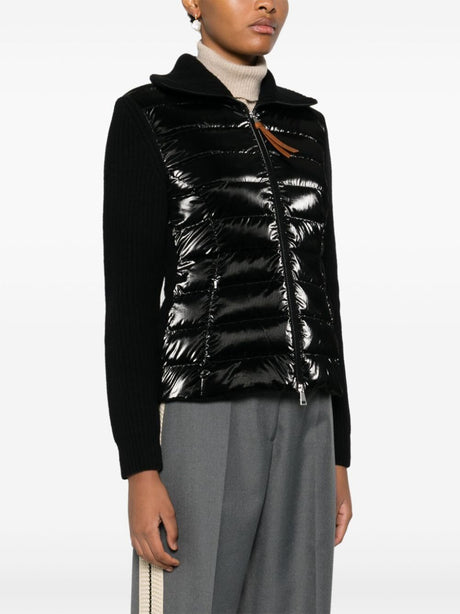 MONCLER Black Quilted Cardigan with Mesh Sleeves – Women's Outerwear