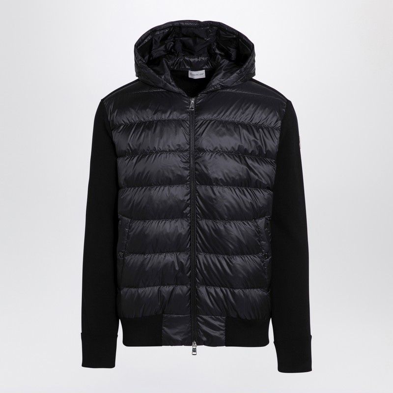 MONCLER Luxury Black Hooded Cardigan with Wool Sleeves